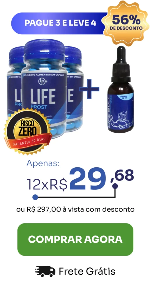 Kit com 4 frascos de Life Prost, tratamento completo de 4 meses para promover o bem-estar masculino e proteger a próstata