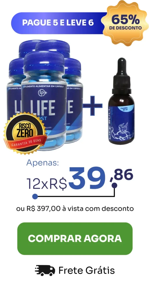 Pacote com 6 frascos de Life Prost, indicado para tratamentos prolongados e proteção contínua da saúde da próstata