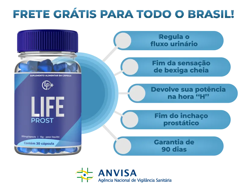 Apresentação do produto Life Prost, com fórmula avançada para proteger a próstata e melhorar a qualidade de vida masculina