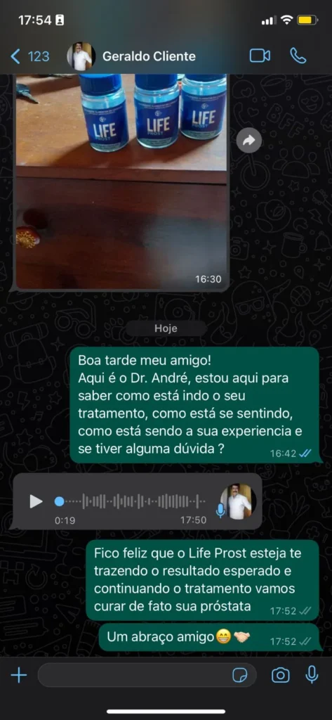 Depoimento real de cliente satisfeito com Life Prost, destacando melhora significativa no fluxo urinário e conforto diário